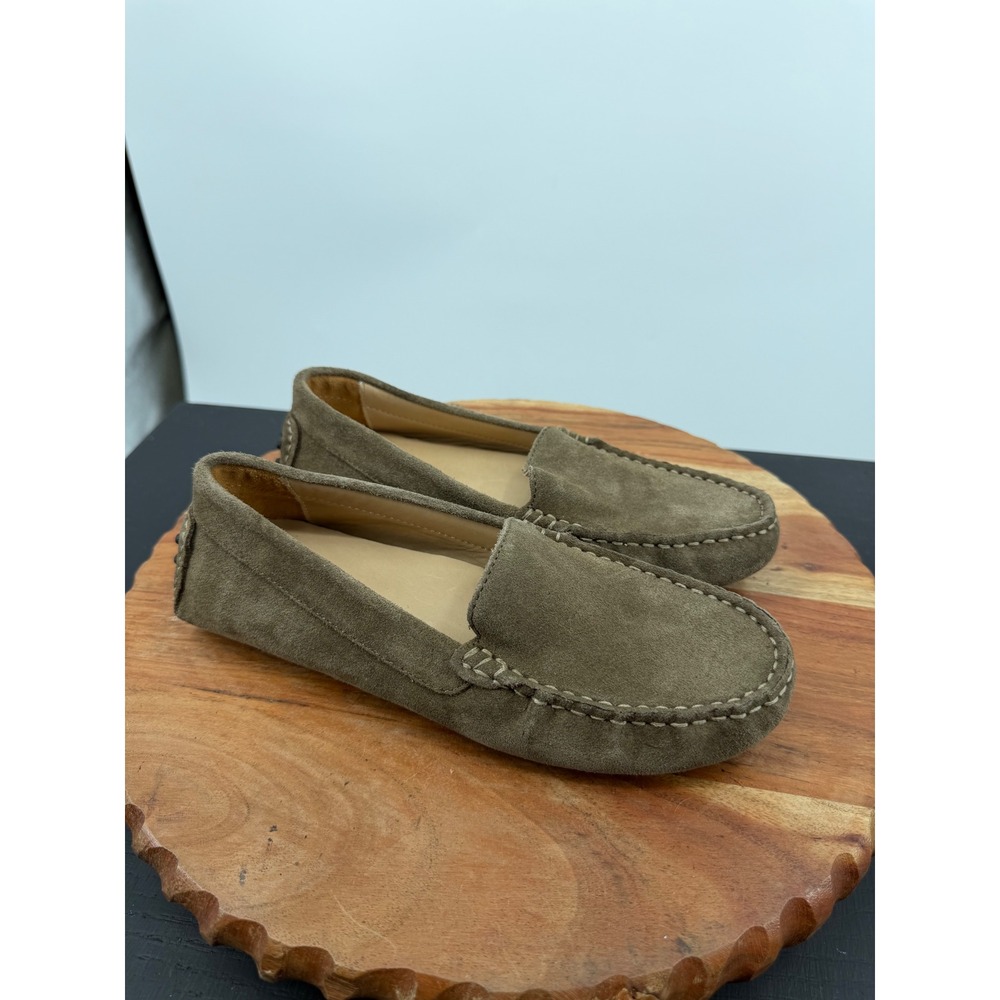 Quince genuine Suede Driving Loafers Women 6 green Pebbled Sole Slip On Shoes
